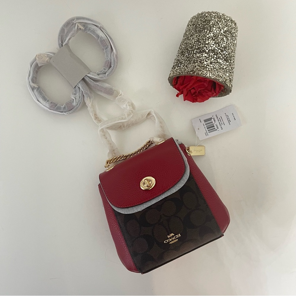 Coach Convertible Mini Backpack In Signature Canvas -Brown, Red & Gold - Reemoly - Picture 2 of 16